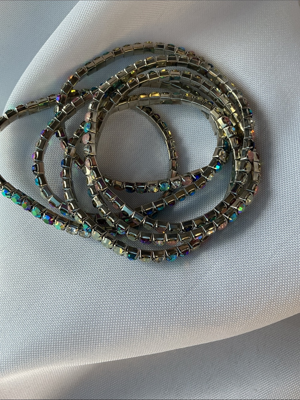 ★ Aurora Borealis Rhinestone Stretch Bracelets Stack Set Sparkly - Picture 2 of 3